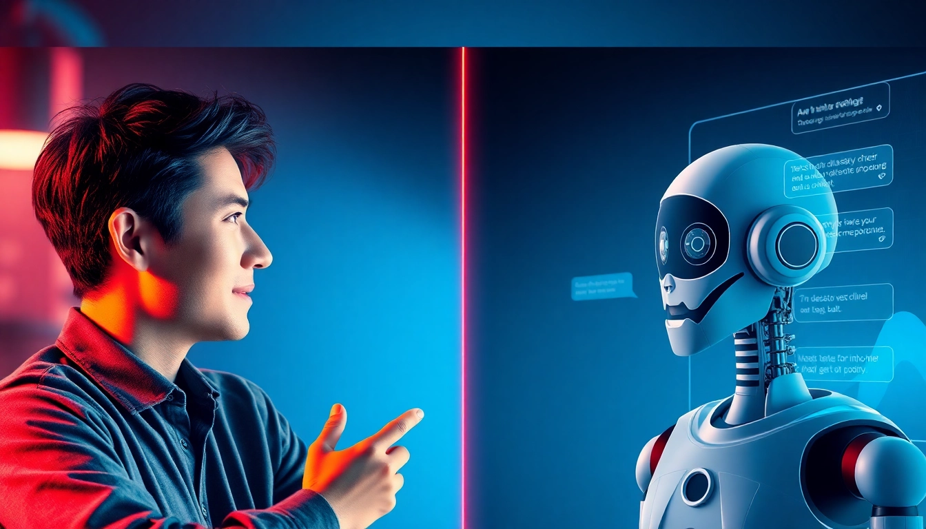 Illustration of human or not ai test showing a person chatting vs. AI chatbot interface, highlighting AI detection challenge.