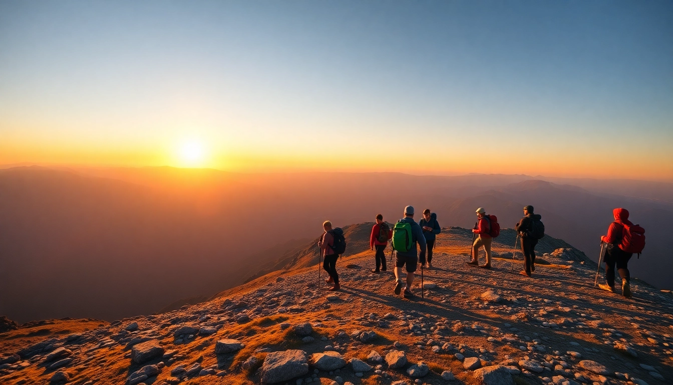 Guided trek through lush mountains with hikers led by expert guides along scenic trails.