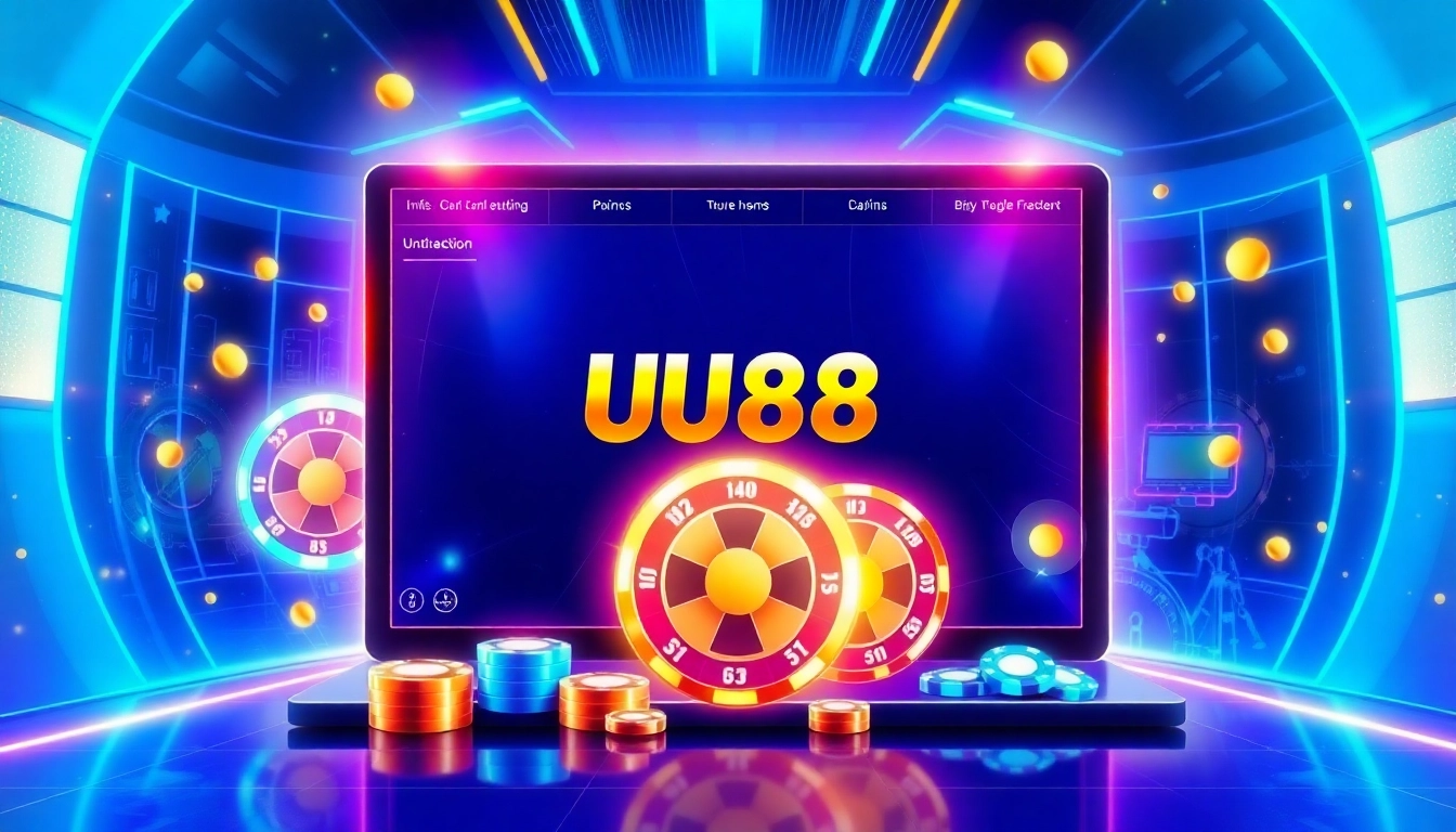 Engaging visual representing UU88 online casino platform with vibrant gaming elements and digital interface to attract users.