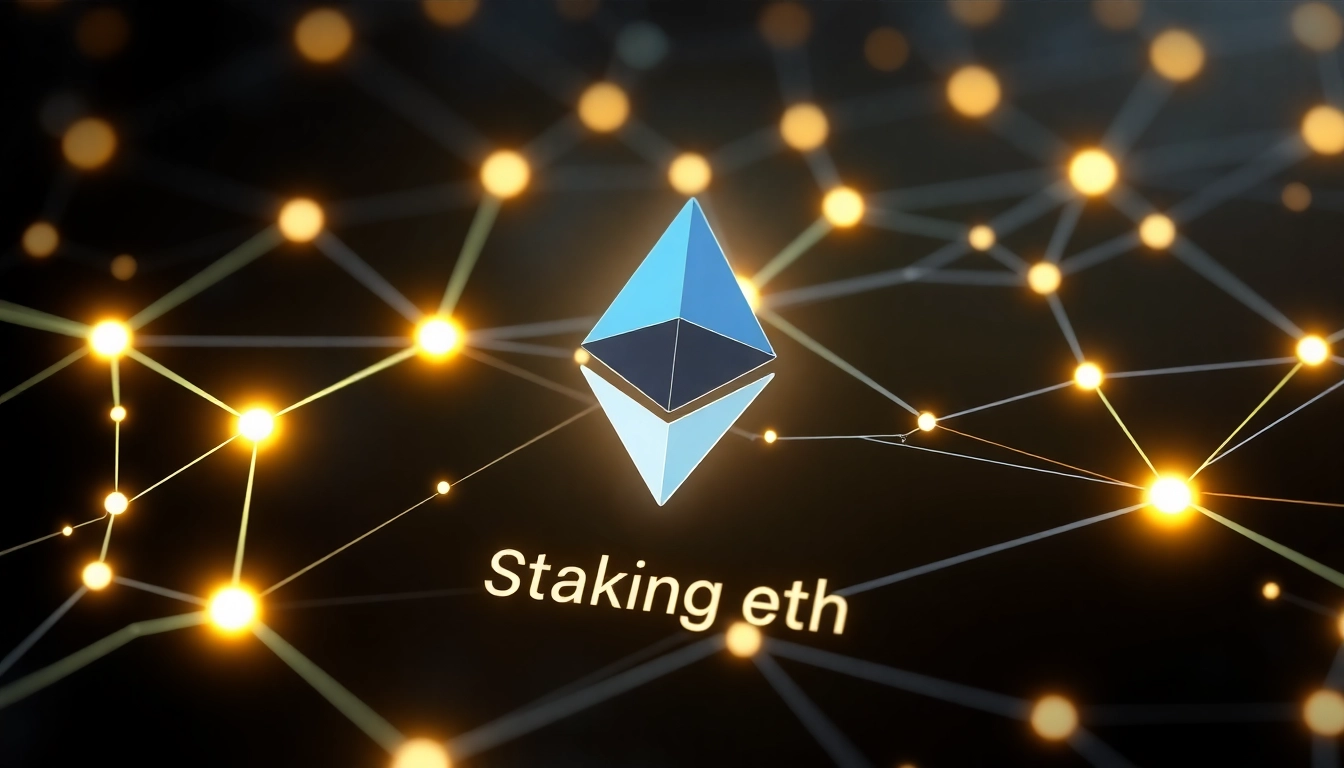 Secure staking eth platform with a modern interface and Ethereum logo, emphasizing safe crypto rewards.