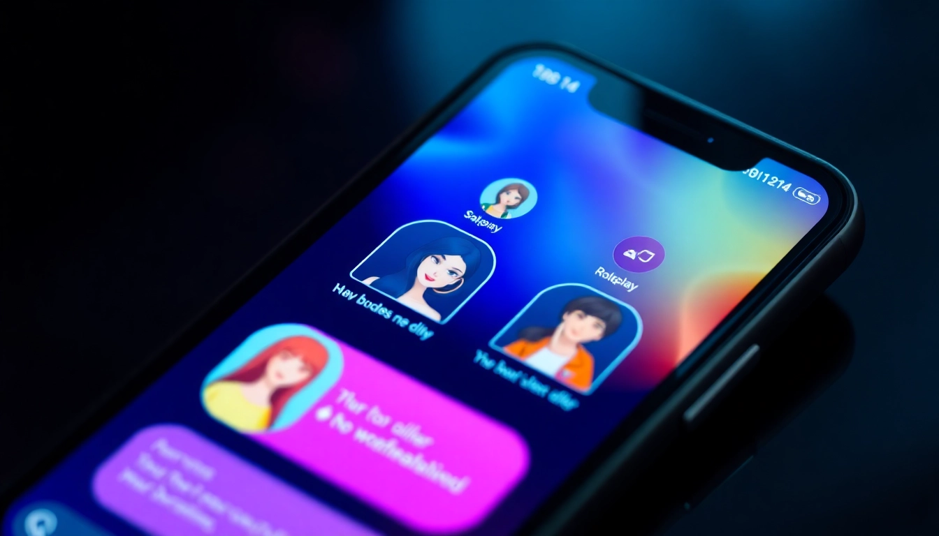 Spicy AI Chat app interface showing lively characters and interactive visuals for immersive experiences.
