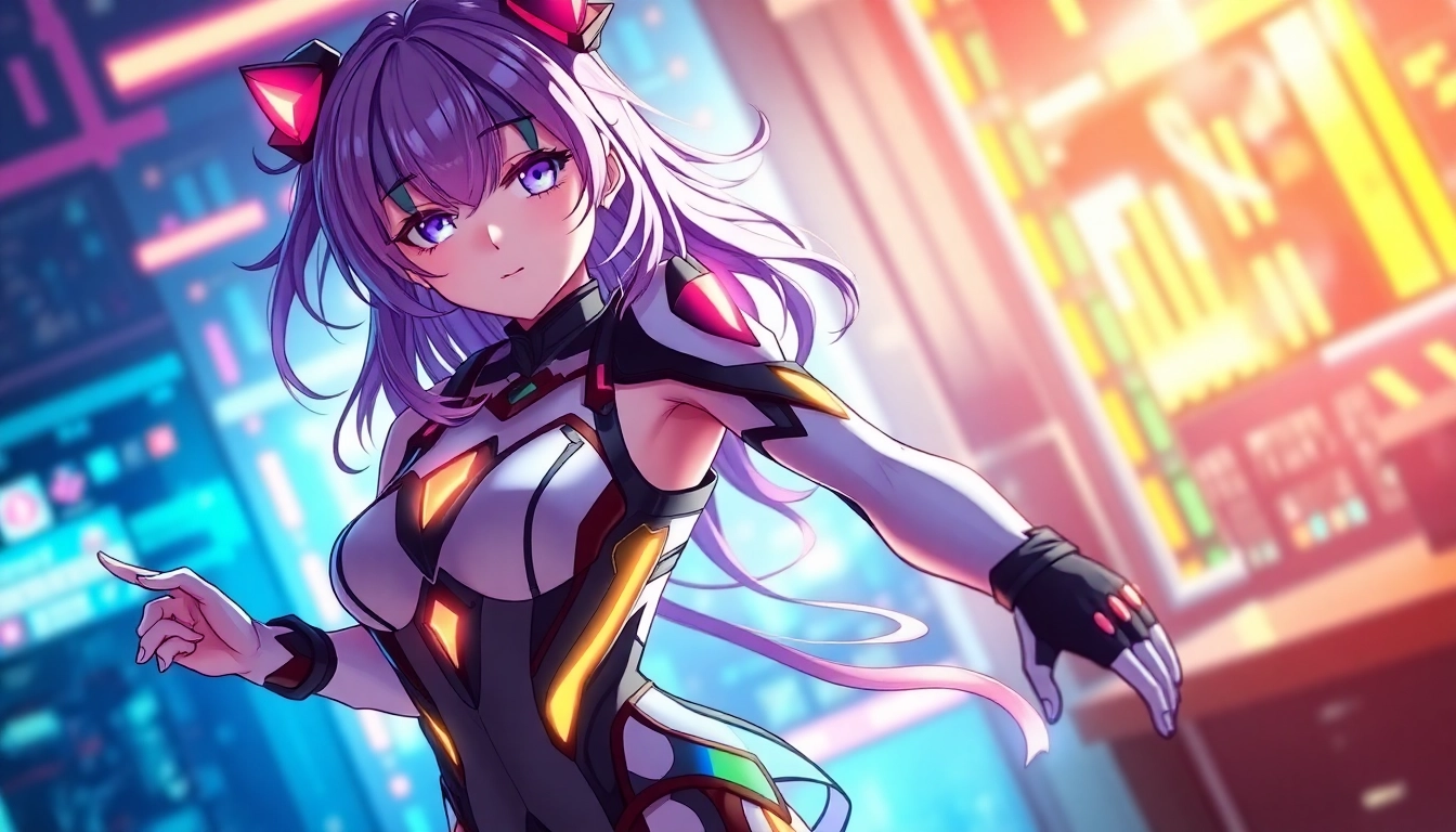 Hentai AI generates realistic anime character engaging in dynamic pose with vibrant colors and detailed background.