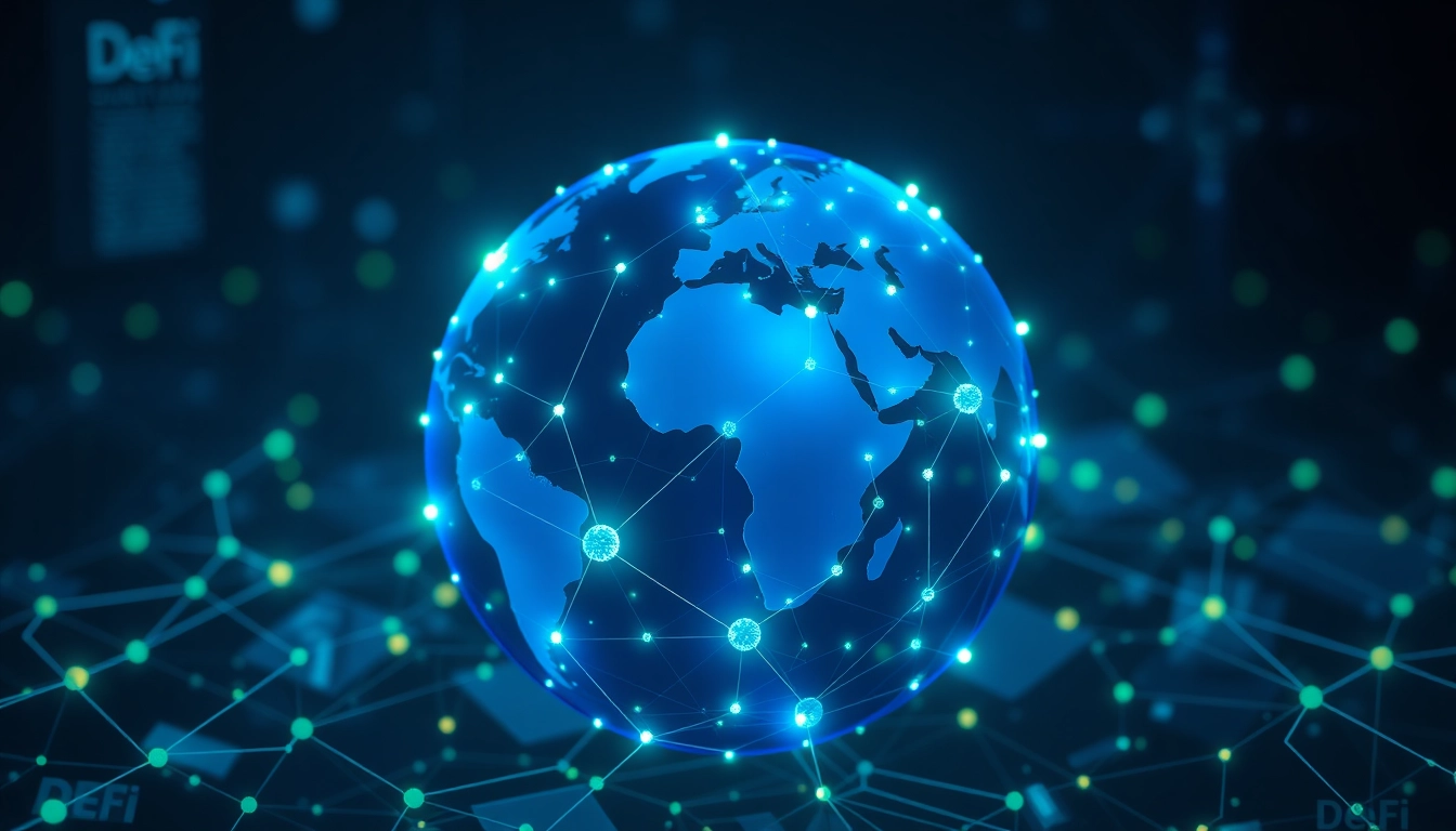 Engaging graphic illustrating DeFi updates with interconnected blockchain nodes symbolizing decentralized finance networks.