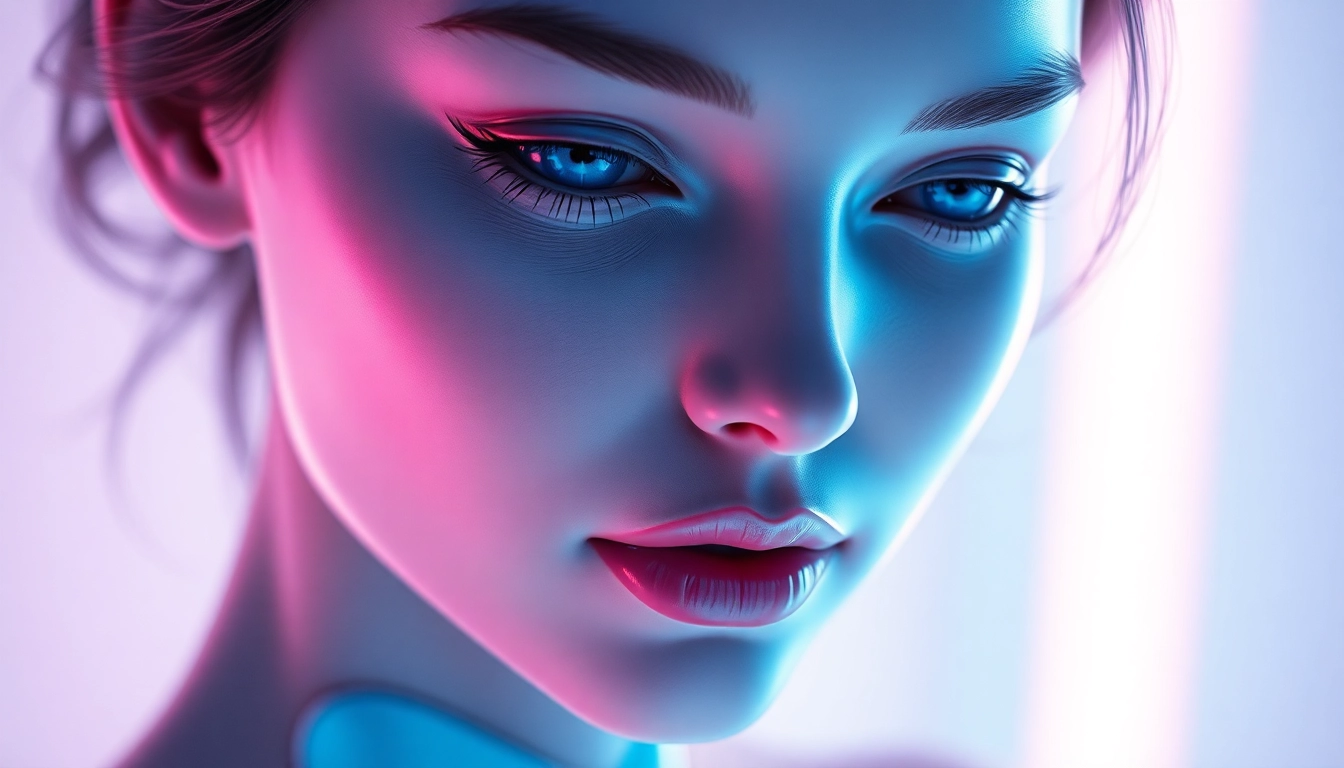 Ai sex concept showing a realistic digital female avatar with soft lighting and modern design for adult AI interaction.