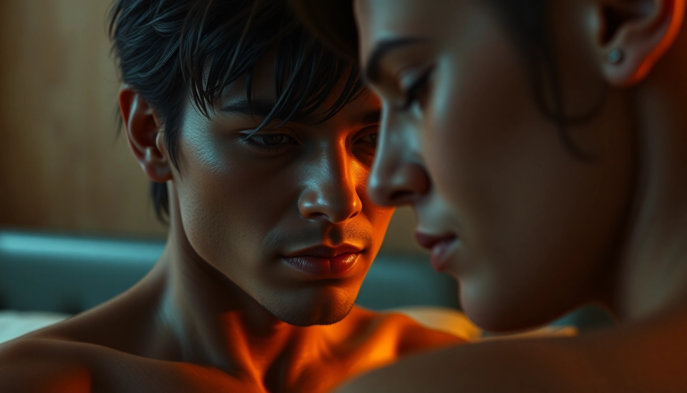 Engaging NSFW AI scene with hyper-realistic characters showcasing detailed textures and sensual expression, emphasizing the use of nsfw ai tools.
