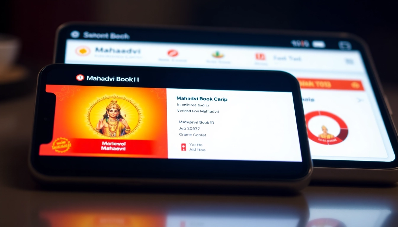 Secure Mahadev book id interface on smartphone with Indian betting theme and trust badges