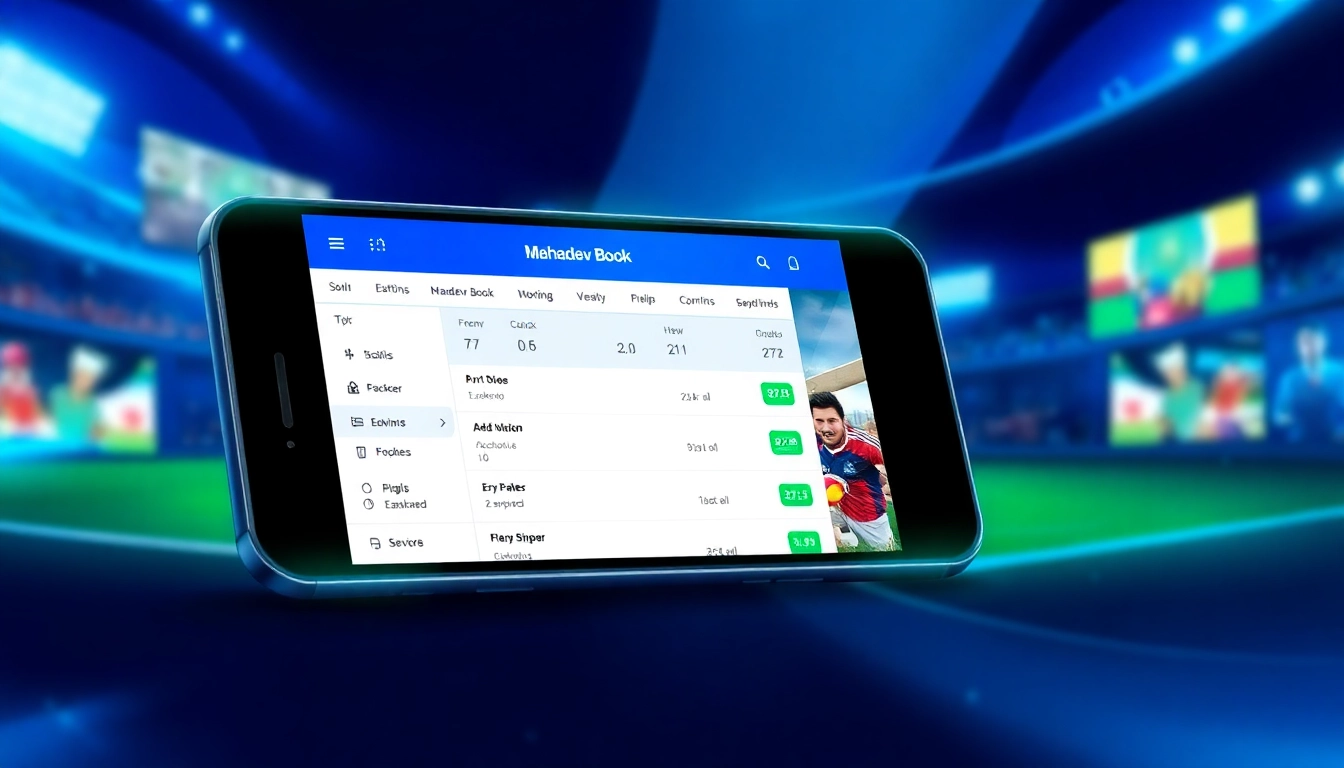 Login screen for Mahadev book id displaying betting options on a smartphone with sports icons