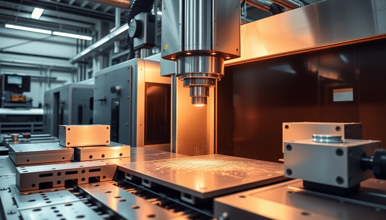 Professional team performing usugi frezowania CNC on aluminum parts with advanced machinery for