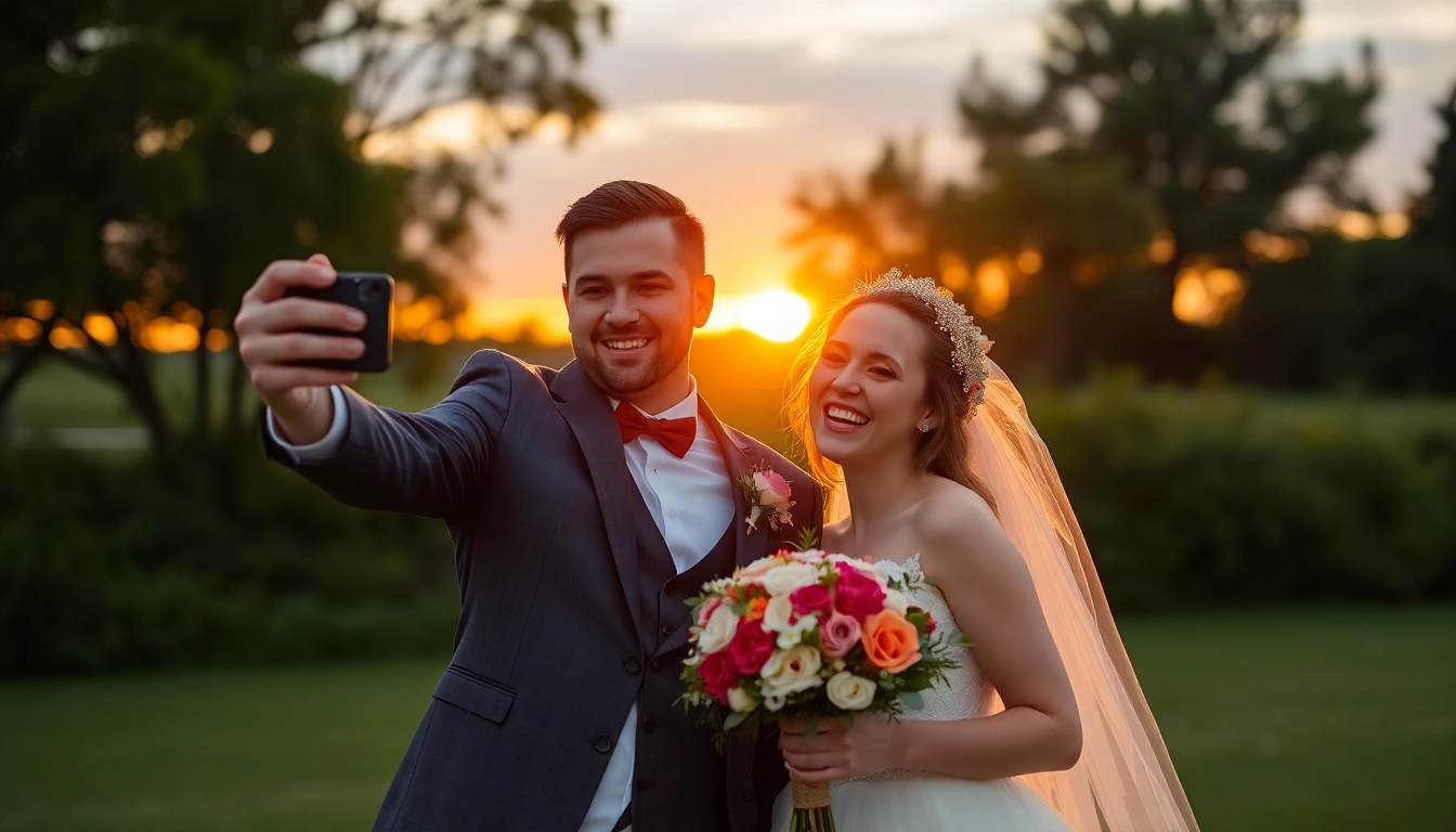 Professional eskuvoi fotos capturing joyful couple during outdoor creative wedding photo shoot
