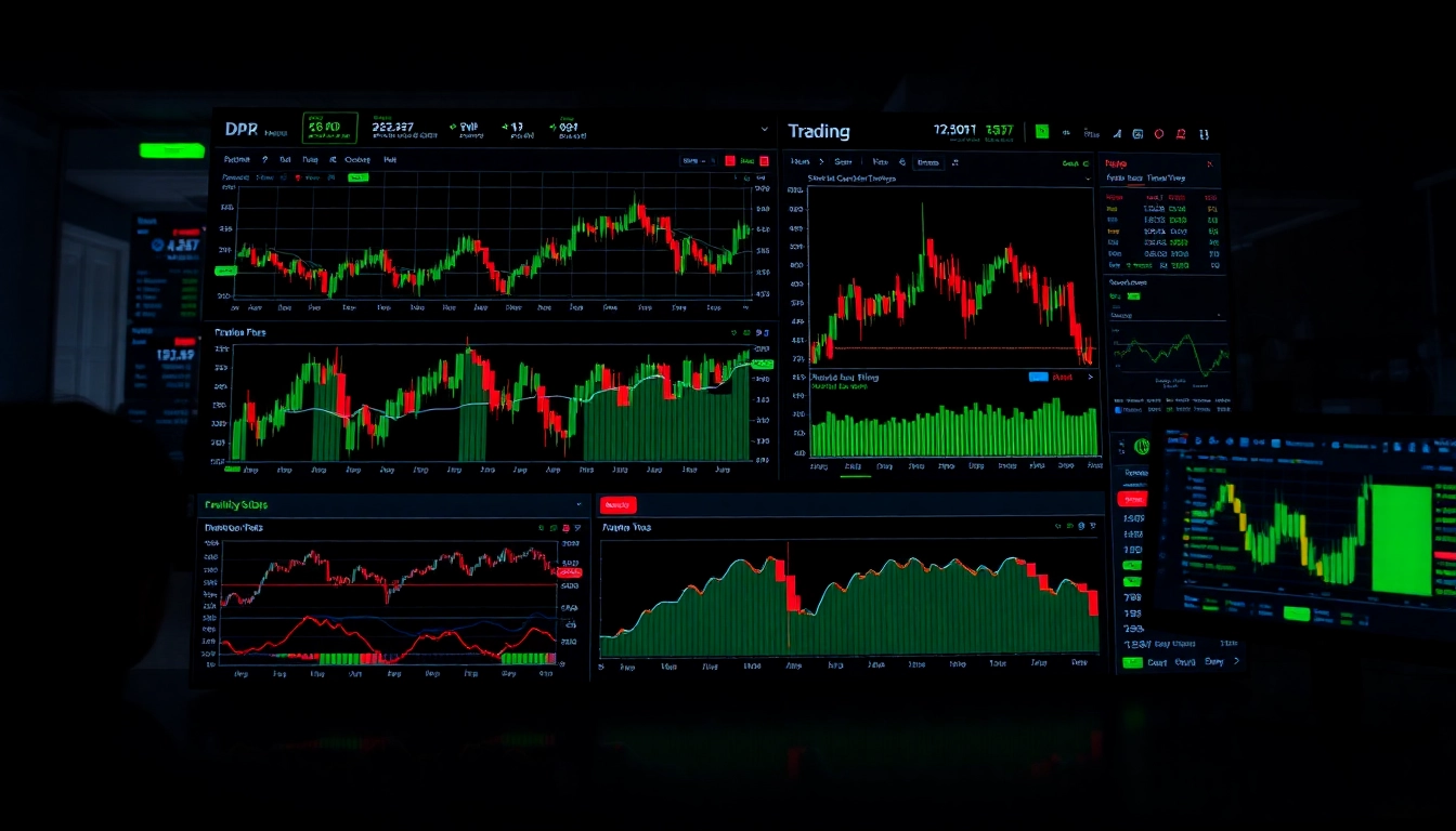 Comprehensive trading view platform showing live market charts, trading tools, and data